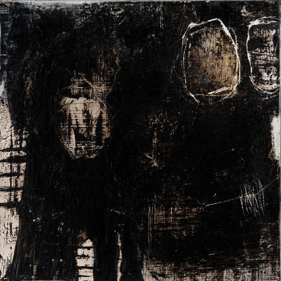 Black &amp; White III. | Bitumen and acrylic on board | 20 X 20 /5 cm