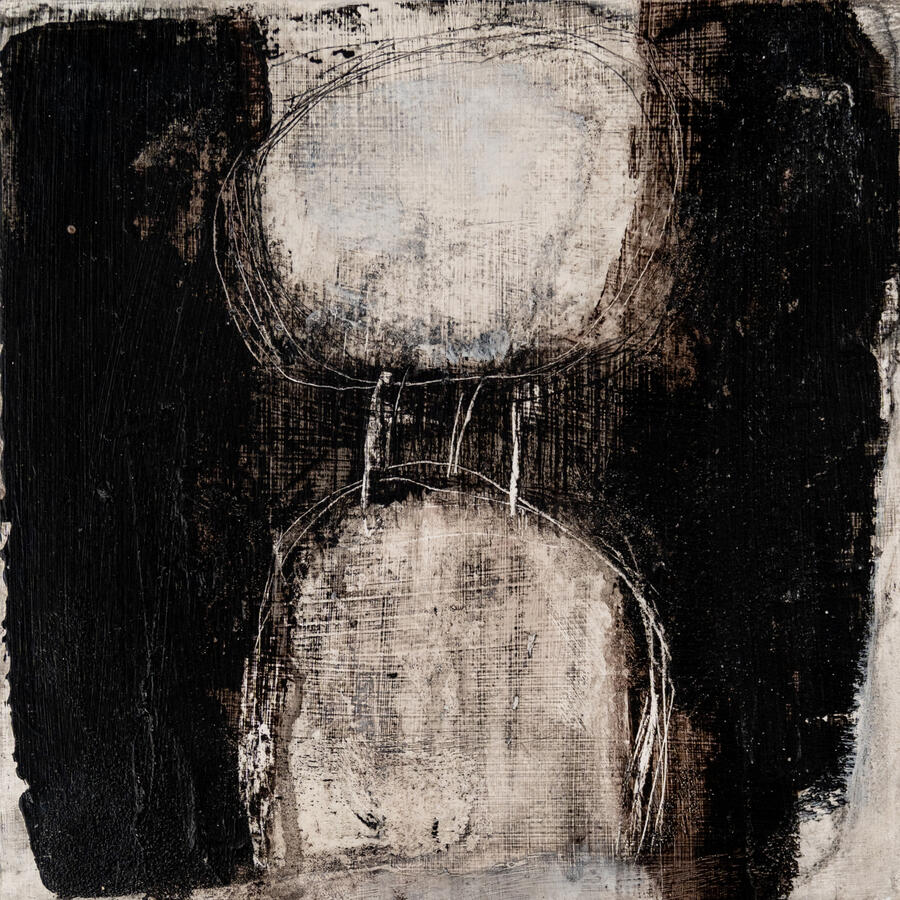 Black &amp; White I. | Bitumen and acrylic on board | 20 X 20 /5 cm