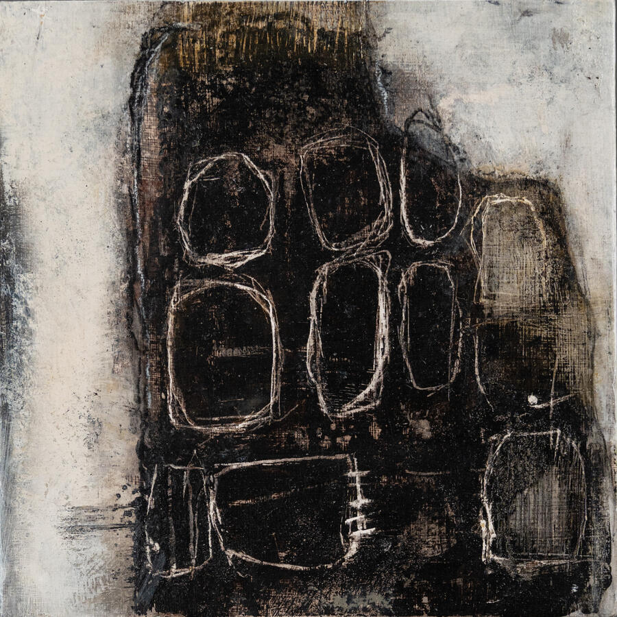 Black &amp; White II. | Bitumen and acrylic on board | 20 X 20 /5 cm